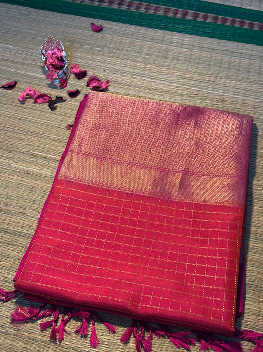Molakalmuru Pink & Orange Pure Handloom Silk Saree