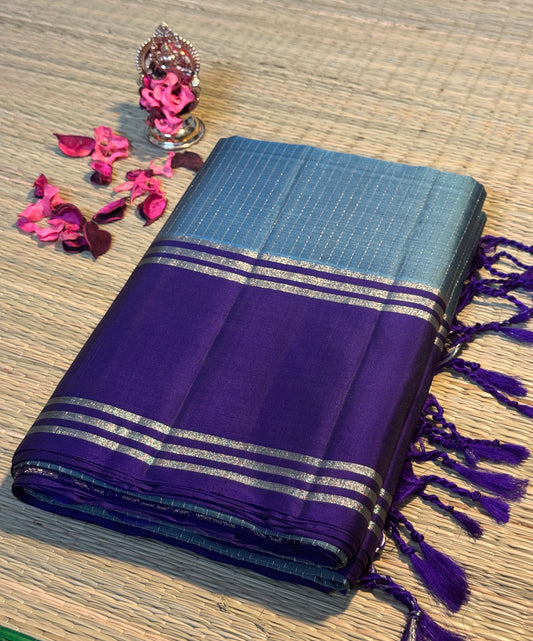 Molakalmuru Sage Blue & Purple Pure Handloom Silk Saree