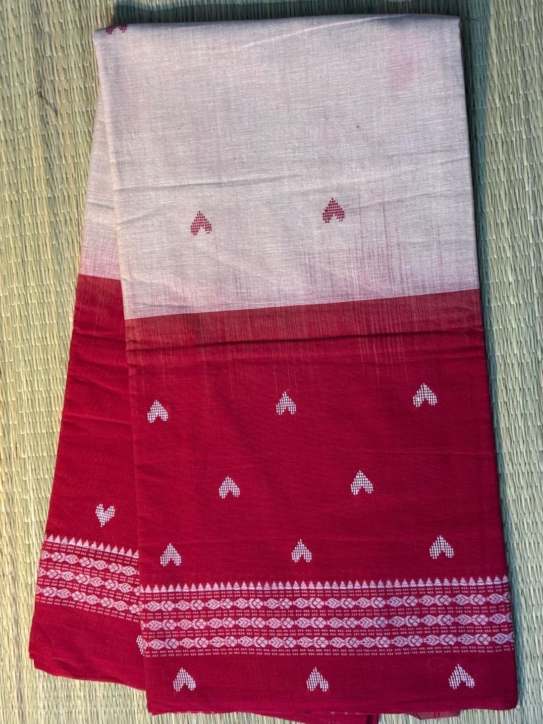 Valentine Red & Cream pure Handloom cotton saree